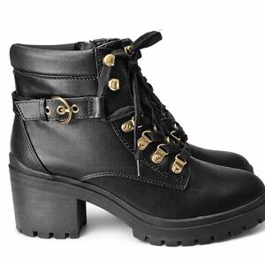 Wild Pair Black Ankle Boots with Gold Details